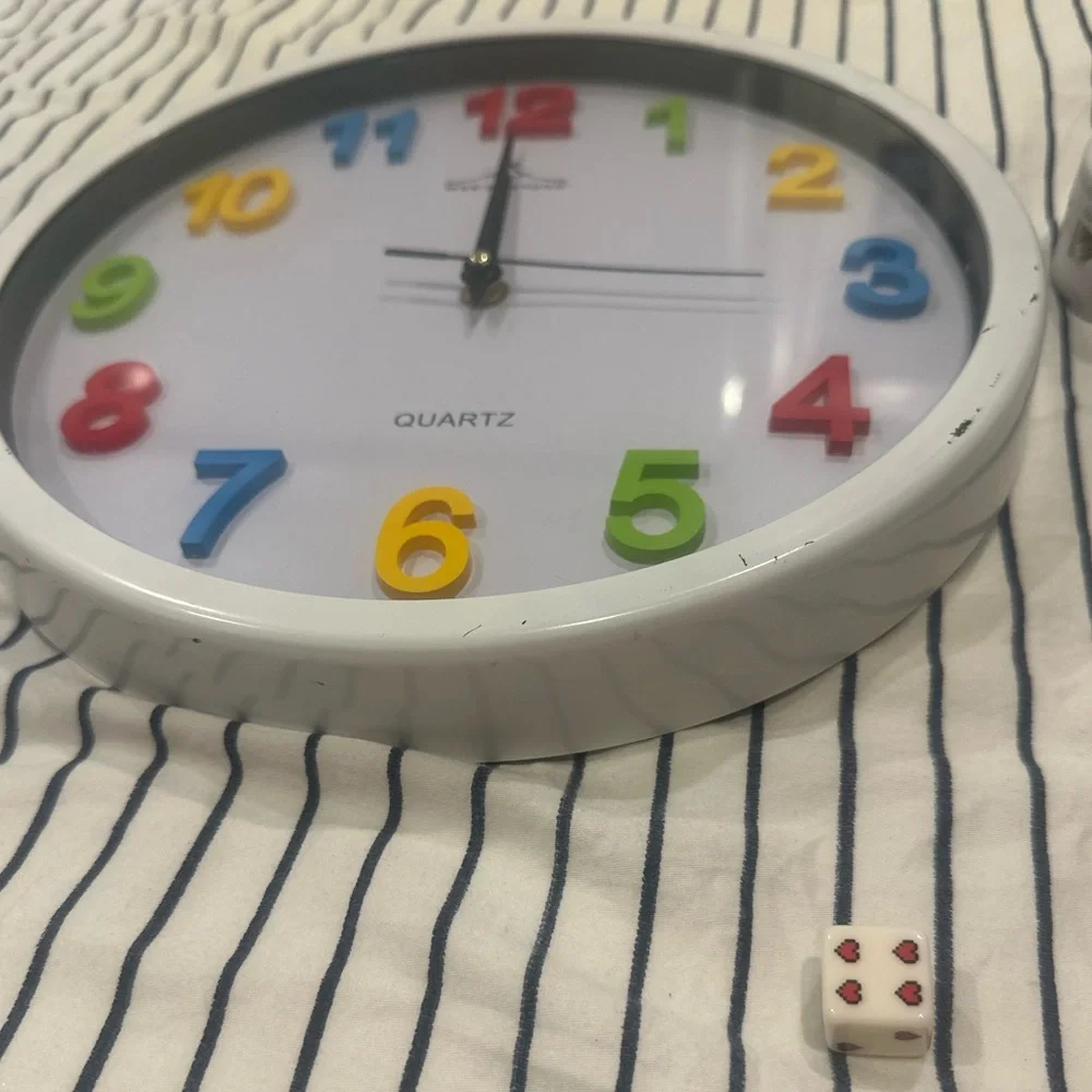 Vintage Multicolor Number Wall Clock by - White Frame